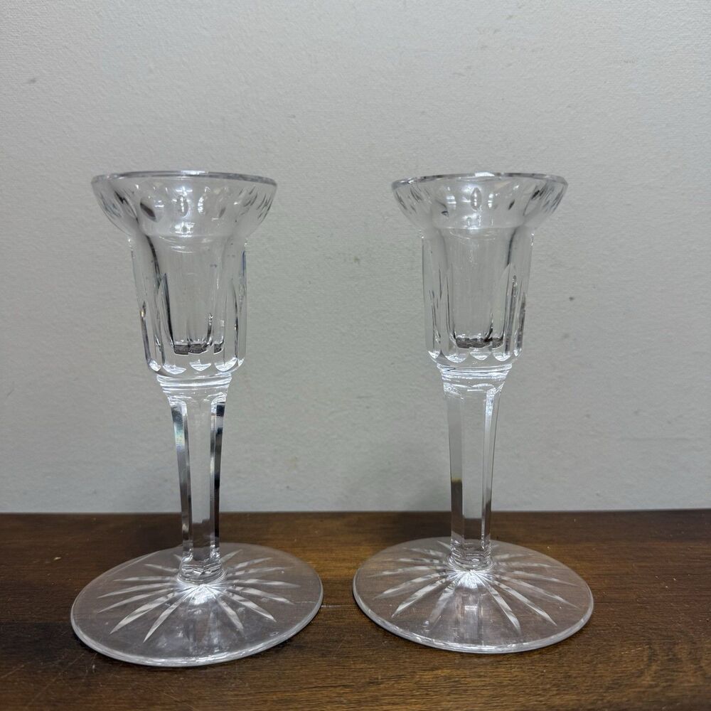 Pair Waterford Crystal Eileen Carina Candleholder 5.5” Candlestick Romantic - Picture 3 of 6